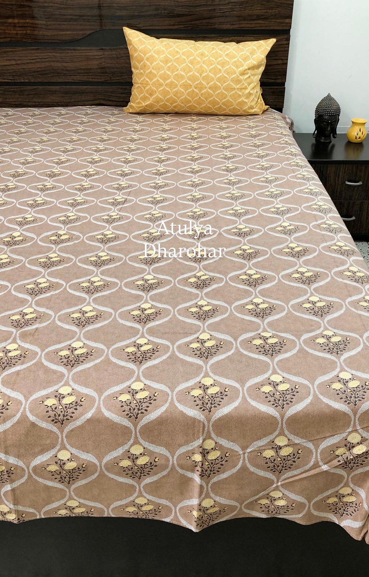 Yellow Floral Mughal Jaal Super King Bedsheet