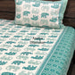 Turquoise Elephant Motifs Cotton King Size Bedsheet