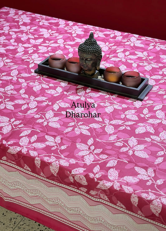 Pink Floral Jaal Cotton Dining Table Cover