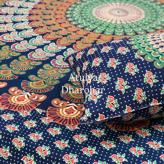 Blue Mandala Cotton King Size Bedsheet