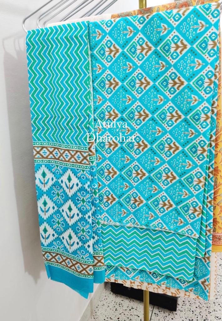 Blue and Brown Suit Fabric with Cotton Dupatta