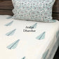 Turquoise Blue Pine Motifs Hand Block Printed Super King Bedsheet