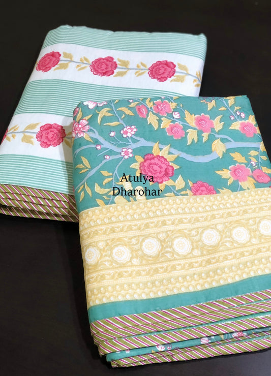 Pink Floral Jaal Cotton Single Bed Dohar Pair