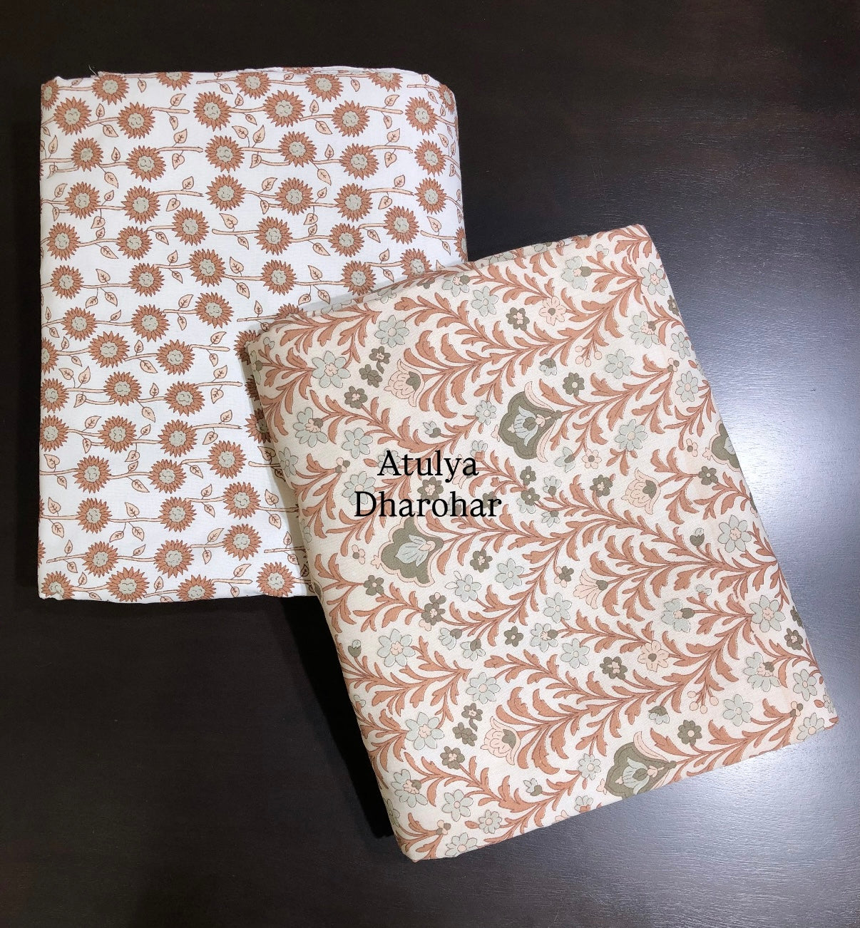 Rust and Green Floral Jaal Cambric Cotton Single Dohar Pair
