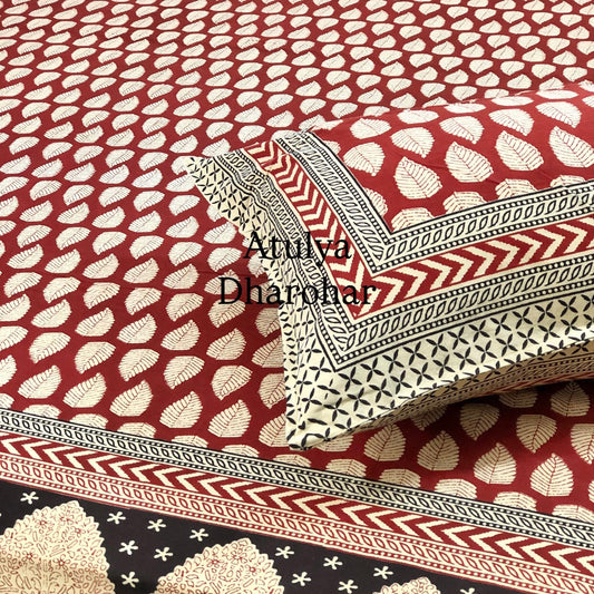 Maroon and Black Kalamkari Cotton Super King Bedsheet