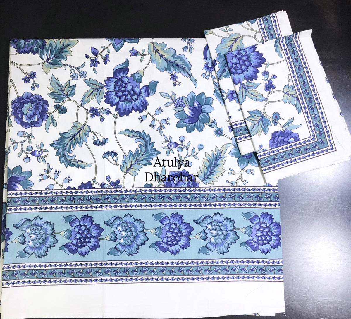 Blue Floral Jaal Cotton Super King Bedsheet
