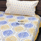 Yellow and Blue Mughal Jaal Cotton Hand Block Super King Bedsheet