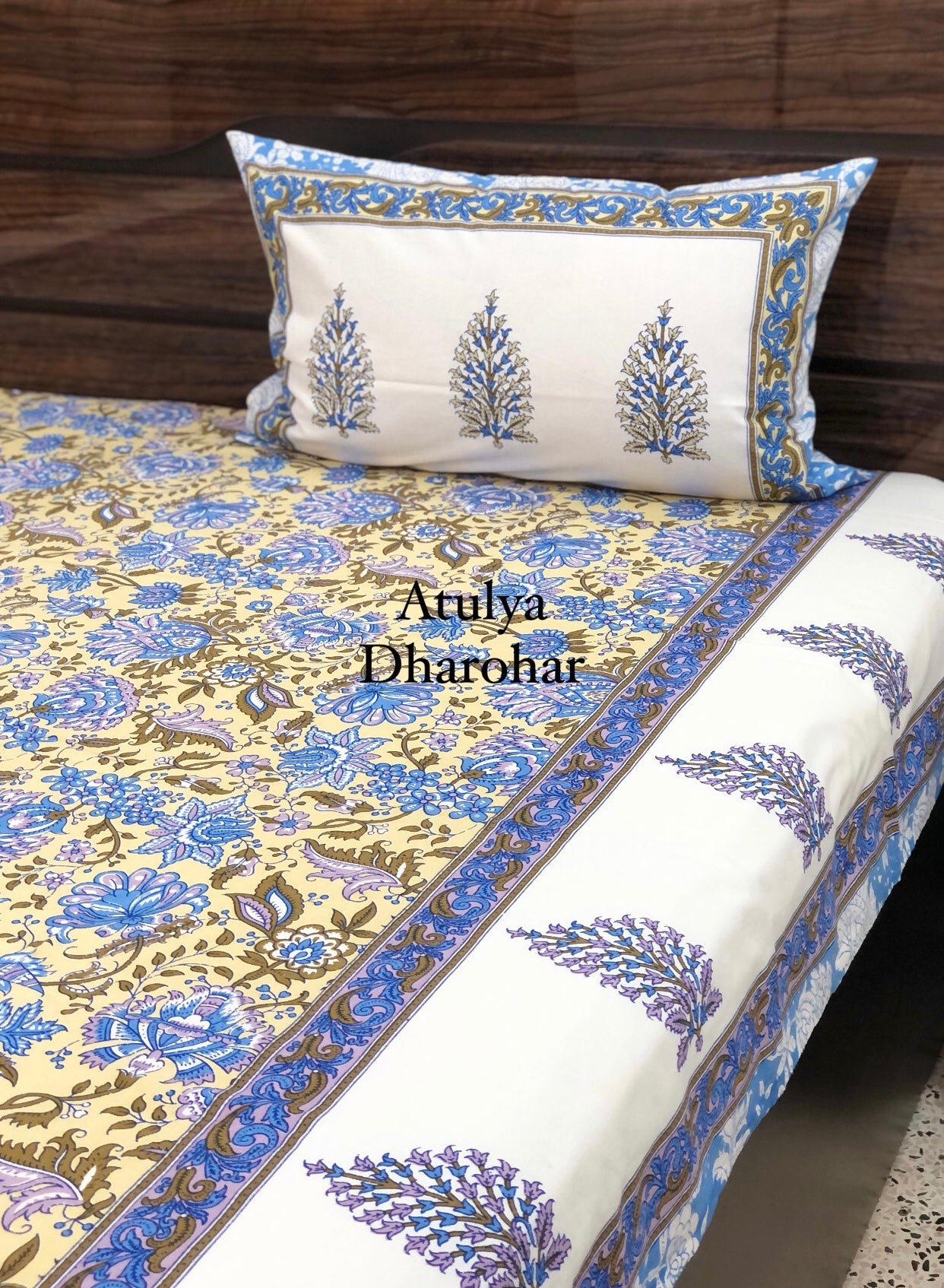 Blue Floral Jaal Bedsheet