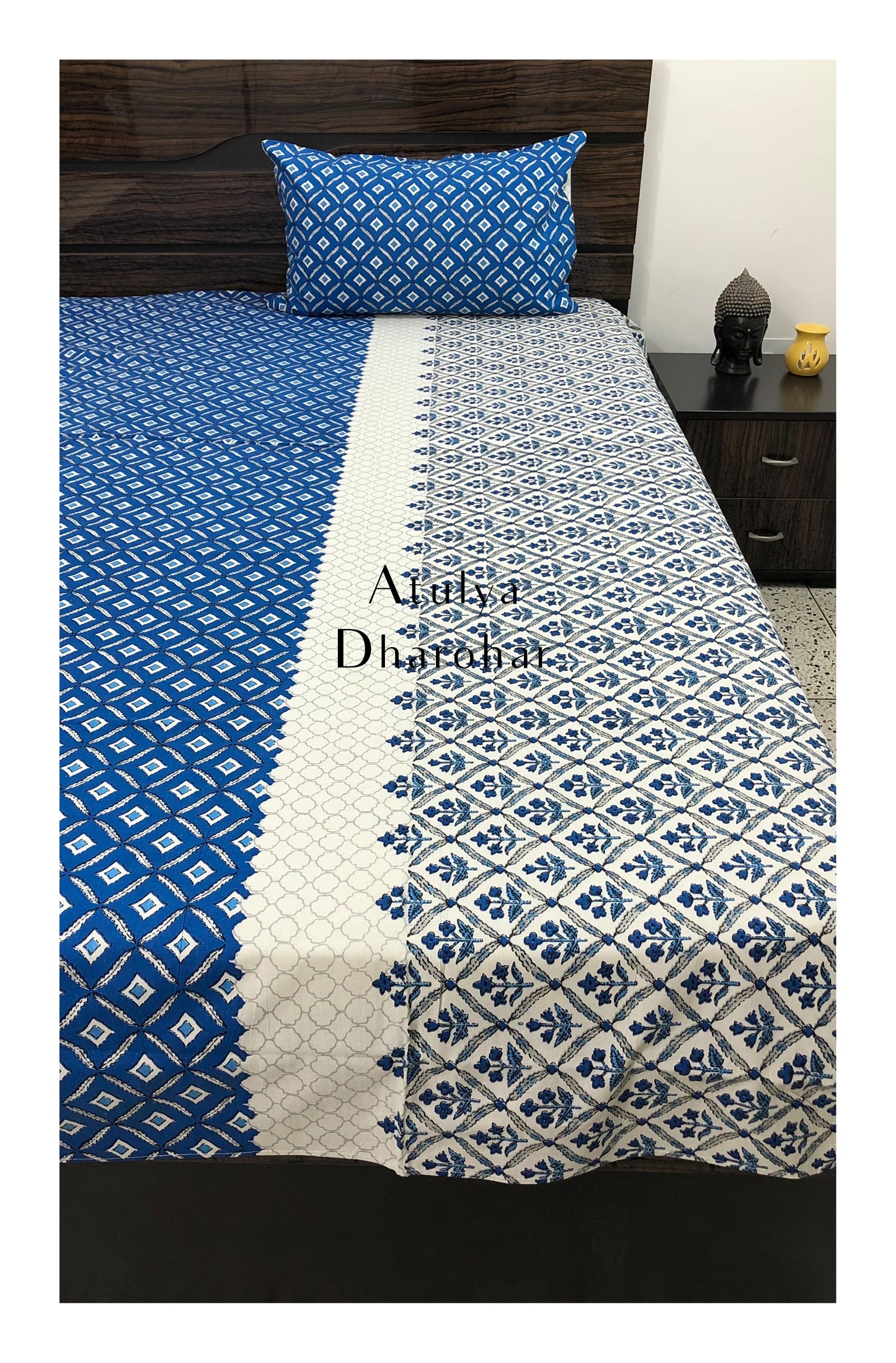 Blue Floral Motifs Bedsheet