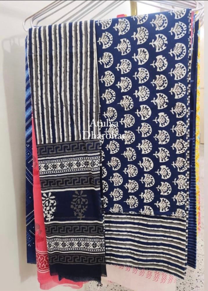 Indigo Suit with Cotton Dupatta