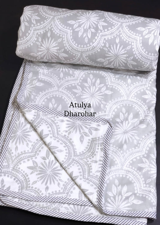 Grey Mughal Jaal Mulmul Double Bed Dohar