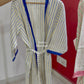 Blue and Yellow Strips Hand Block Printed Waffle Cotton Bathrobe