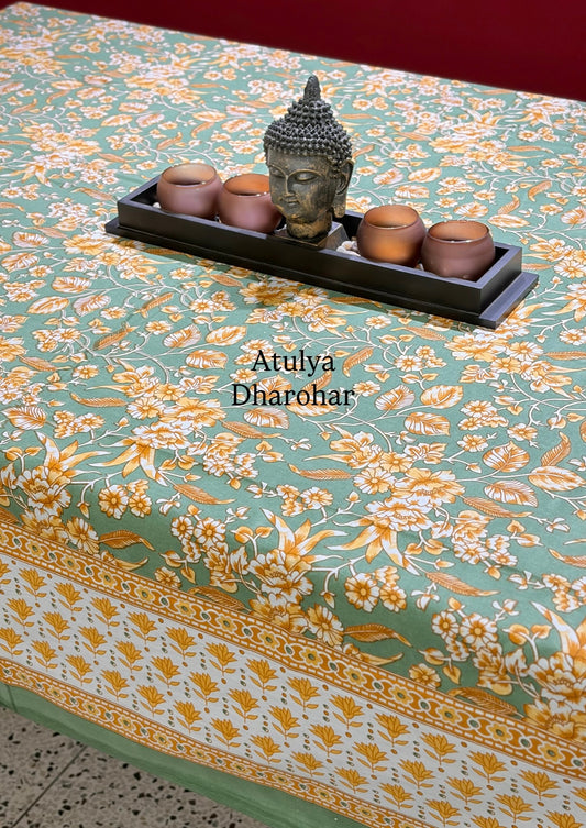 Yellow Floral Jaal Cotton Dining Table Cover