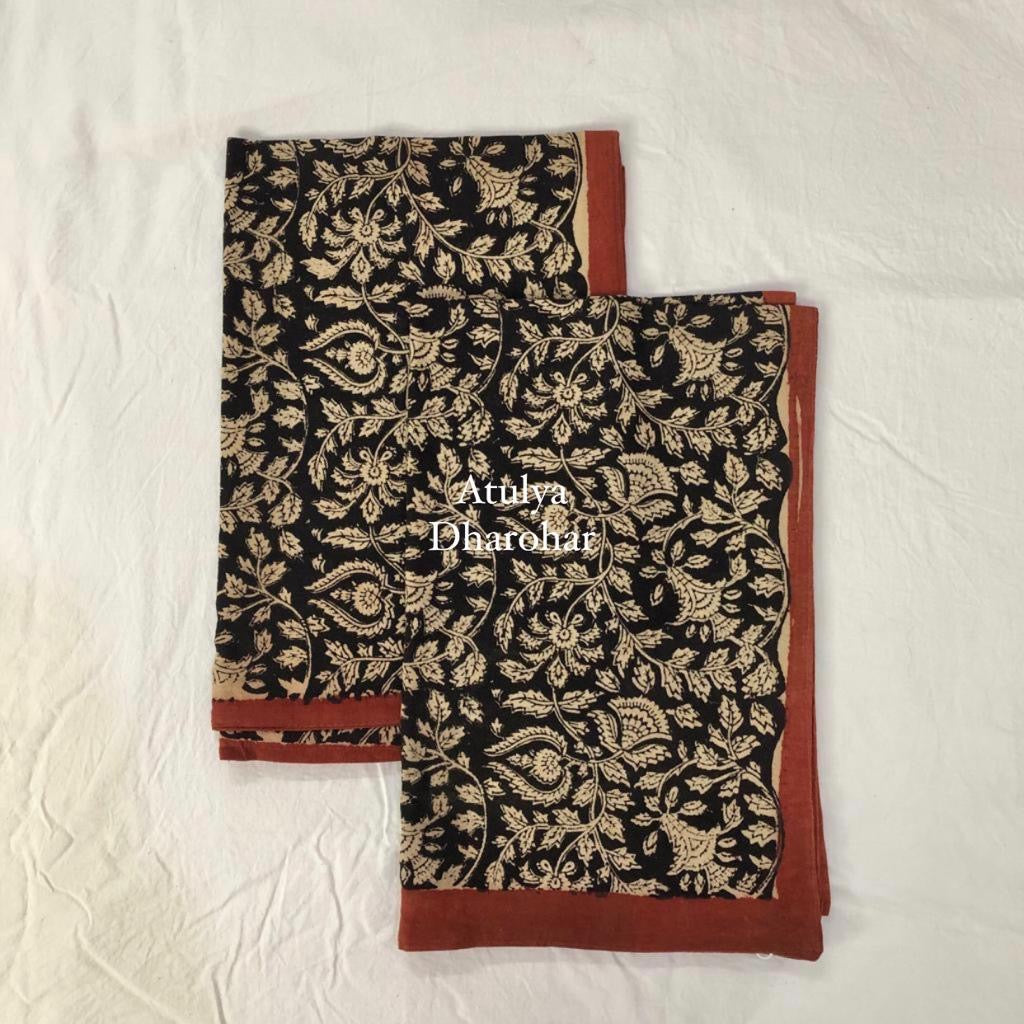 Black Kalamkari Hand Block Printed Pillow Covers