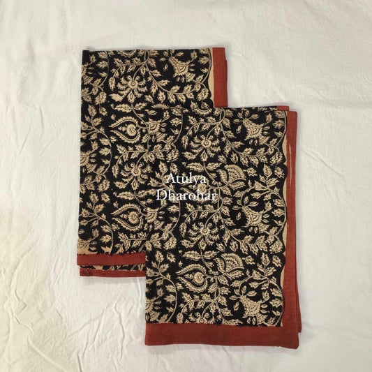 Black Kalamkari Hand Block Printed Pillow Covers