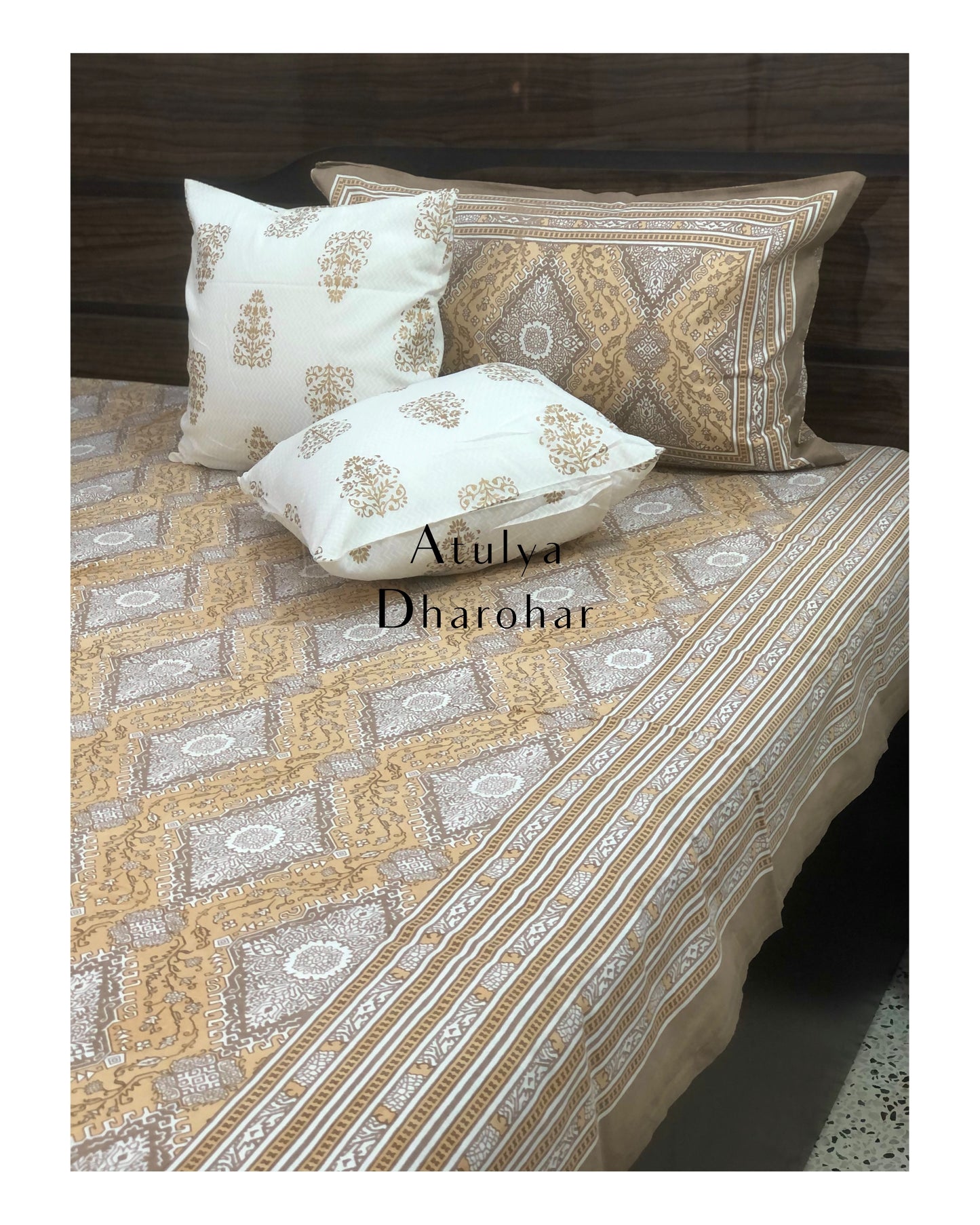 Brown Mughal Motifs Bedsheet