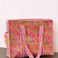 Peach and Pink Floral Medium Tote Bag with Zip