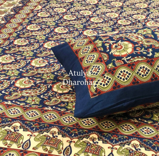 Indigo Floral Jaal Cotton Single Bed Bedsheet