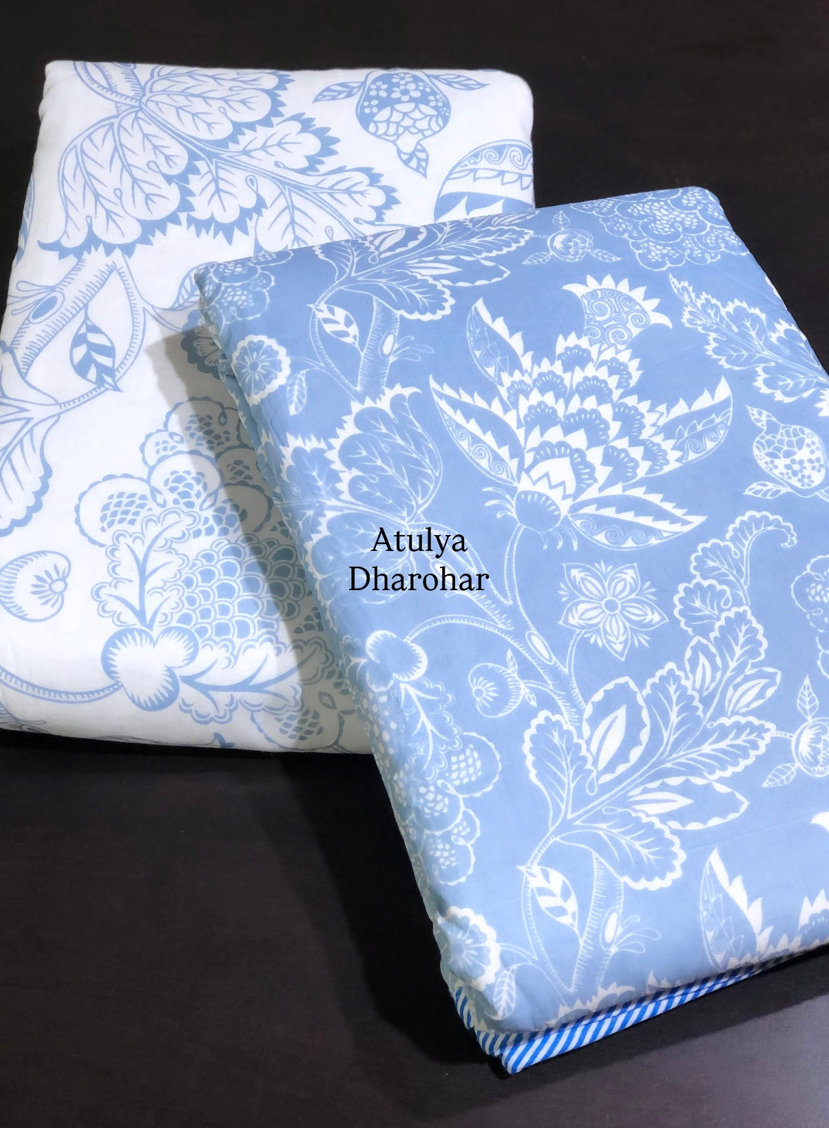 Blue Floral Jaal Mulmul Single Dohar Pair