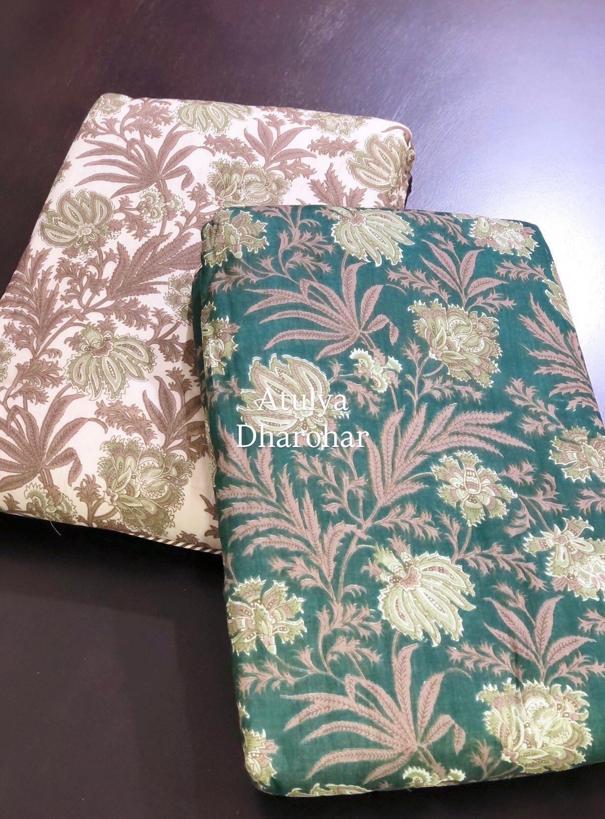 Green Floral Jaal Mulmul Single Dohar Pair