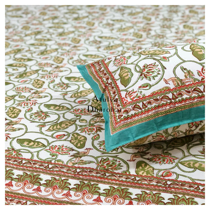 Green Lotus Jaal Bedsheet