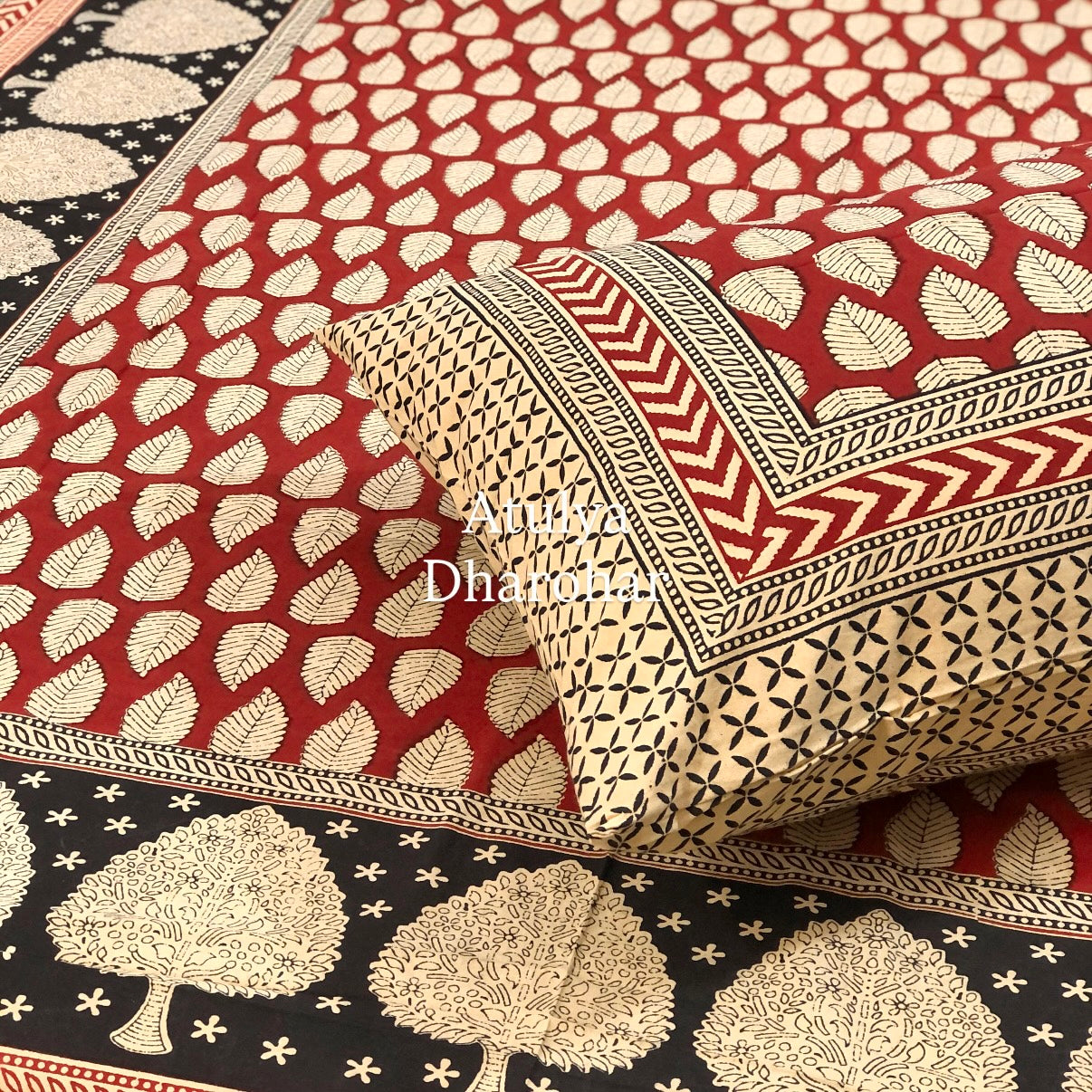 Maroon and Black Kalamkari Single Bedsheet