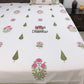 Pink and Green Floral Motifs Cotton Super King Bedsheet