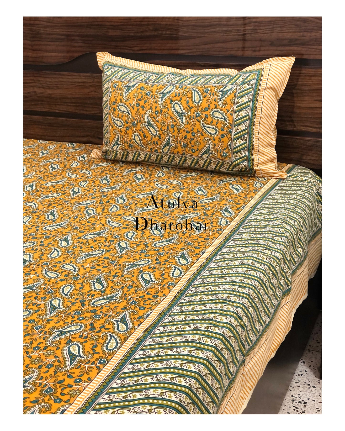 Mustard Floral Jaal King Size Bedsheet