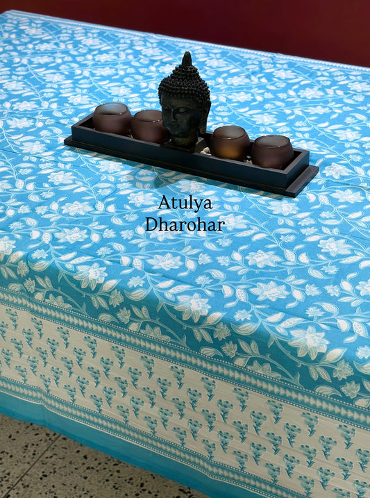 Blue Floral Jaal Cotton Dining Table Cover