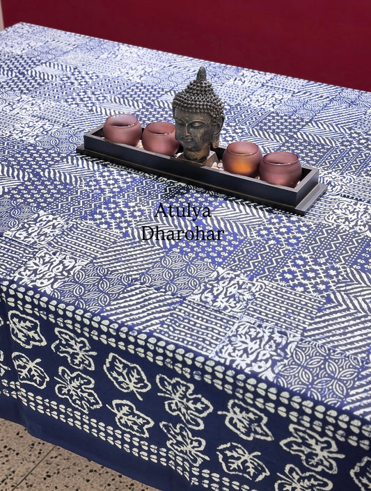 Indigo Patchwork Look Dining Table Cover