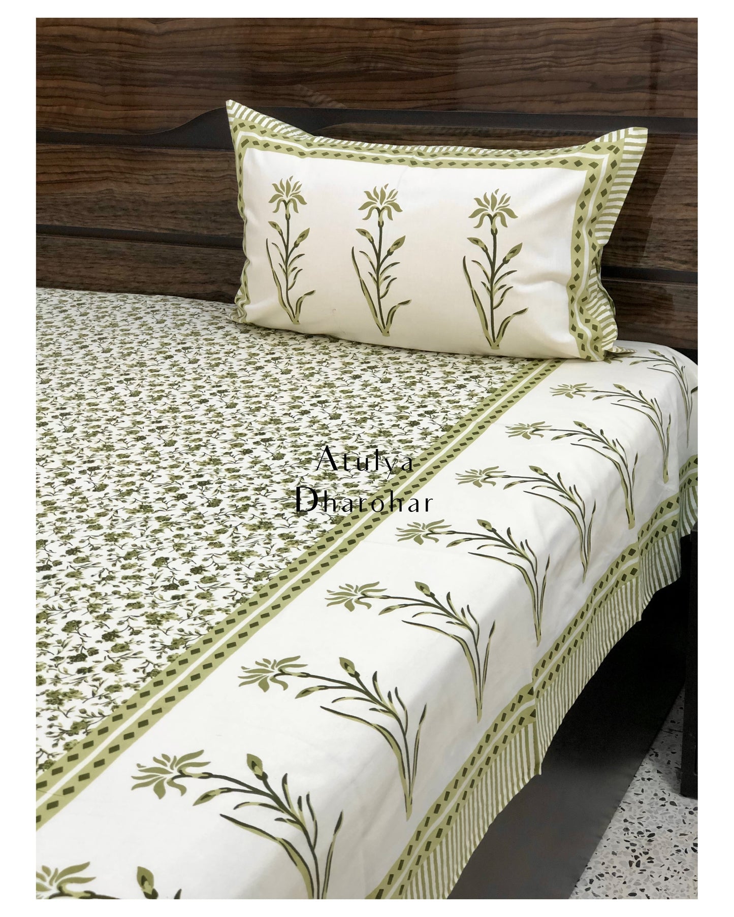 Green Floral Motifs Bedsheet