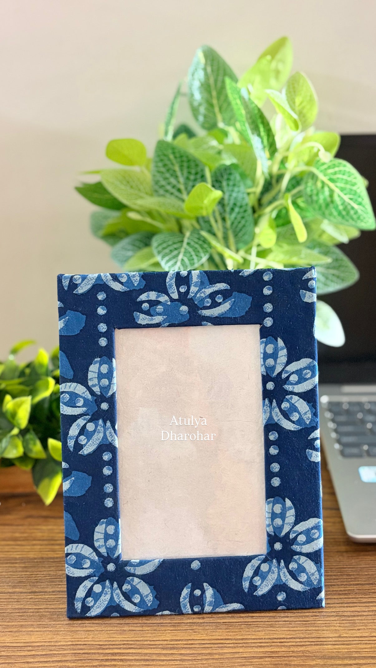 Indigo Floral Motifs Photo Frame