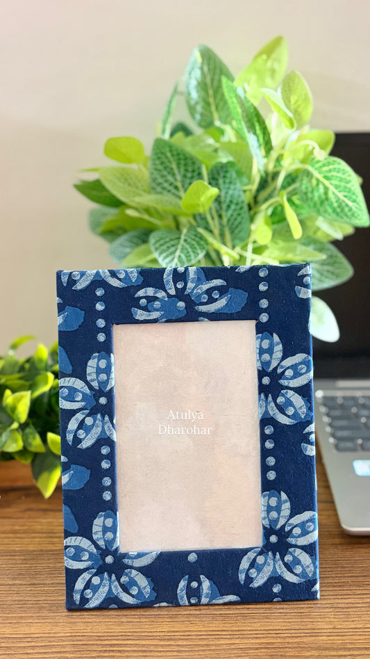 Indigo Floral Motifs Photo Frame