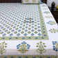 Blue and Green Floral Motifs Cotton Super King Bedsheet