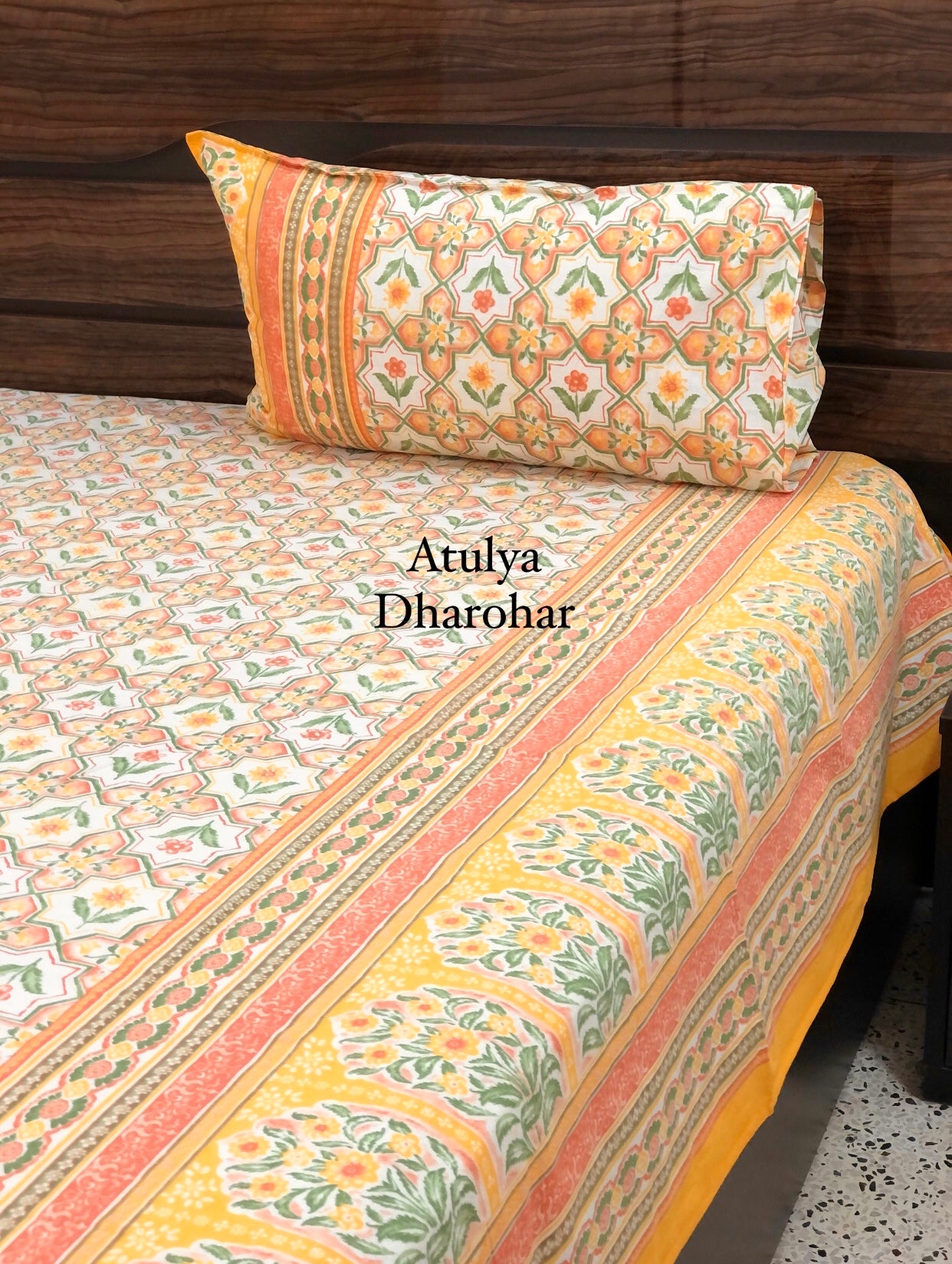 Yellow Floral Motifs Super King Bedsheet