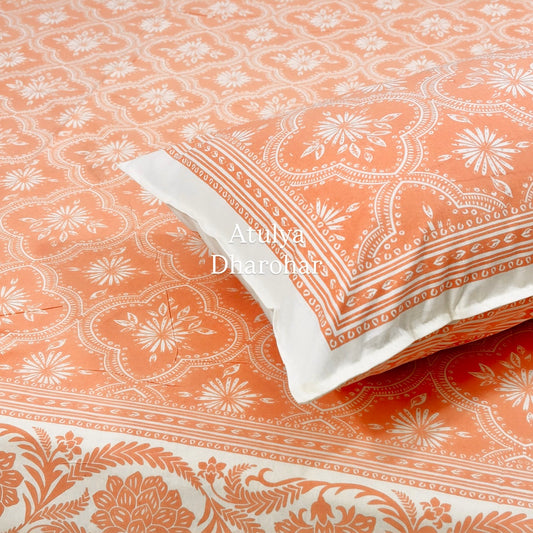 Orange Mughal Jaal Cotton Super King Bedsheet