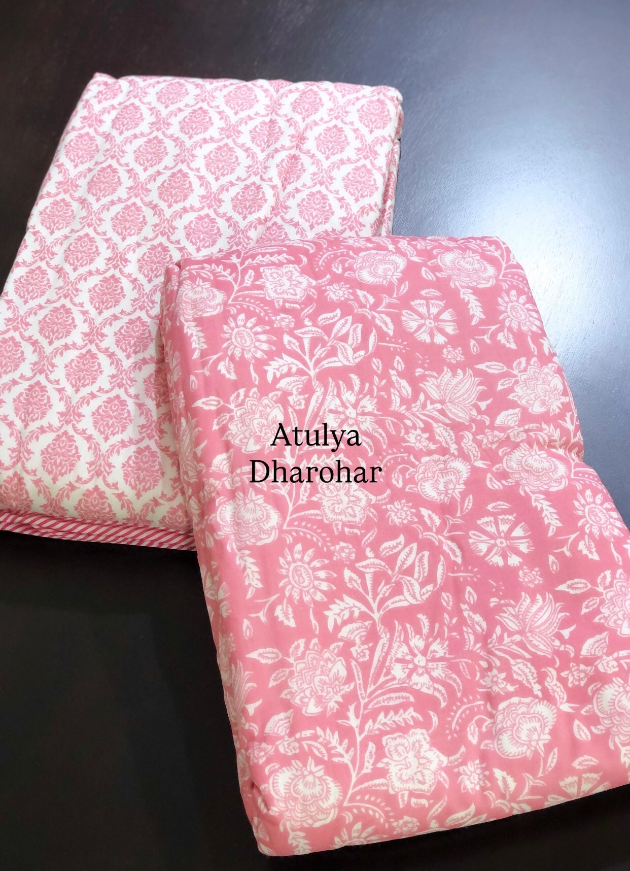 Pink Floral Mulmul Single Dohar Pair with Super King Bedsheet Set