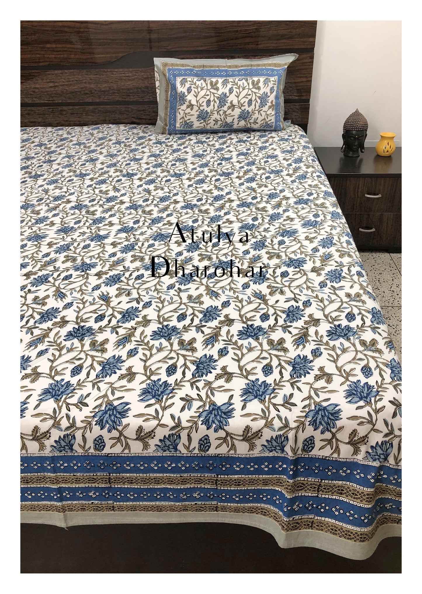 Blue Floral Jaal Cotton Bedsheet