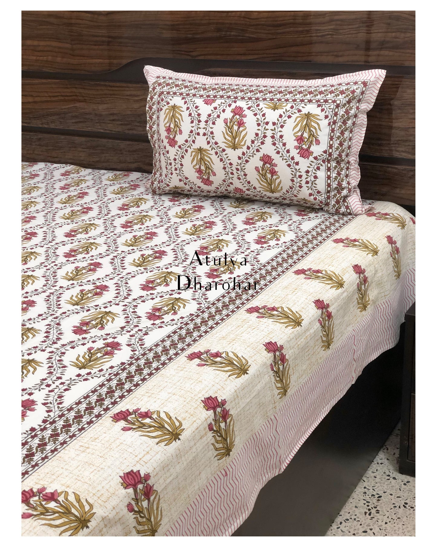 Pink Mughal Jaal Bedsheet