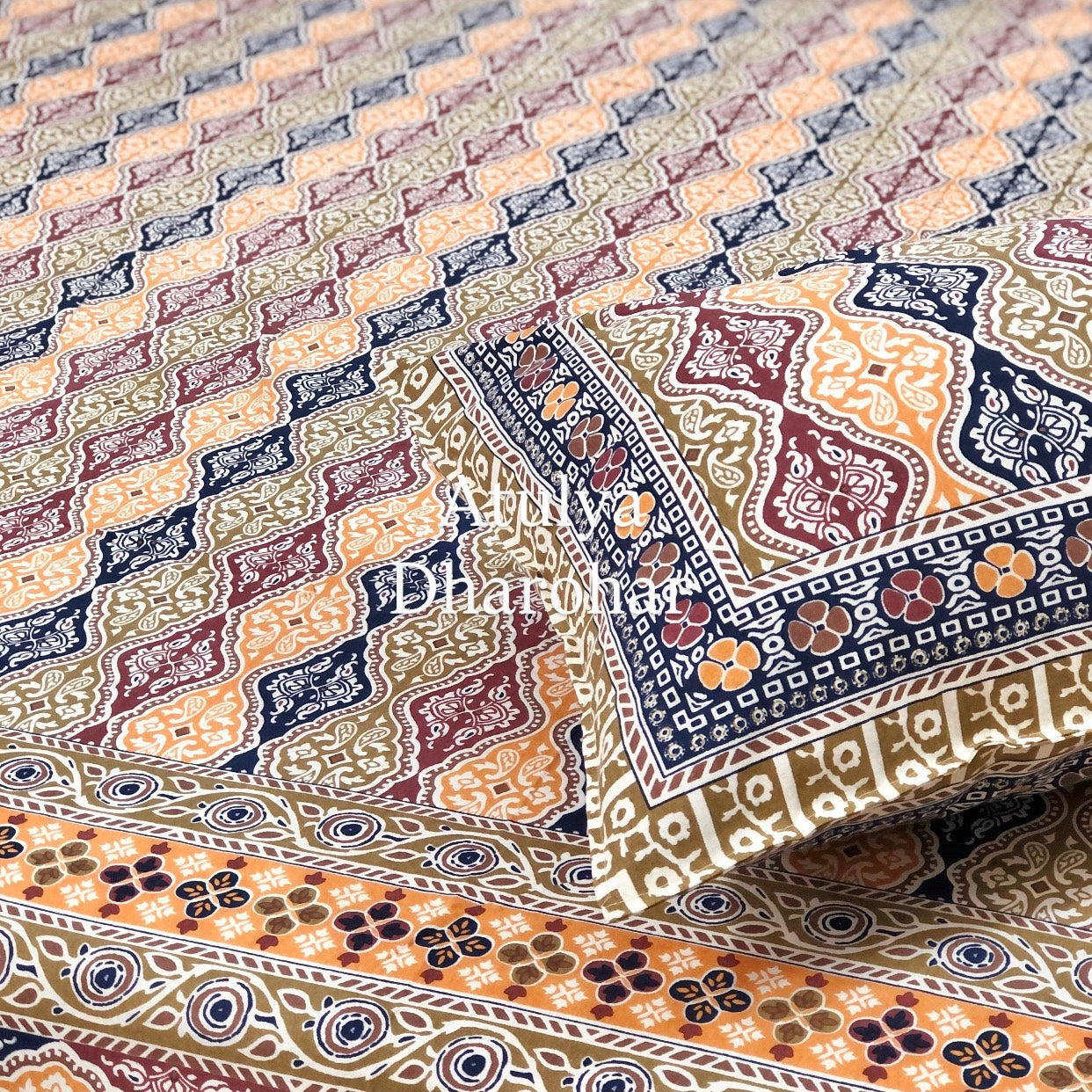 Multicolour Barmeri Cotton Super King Bedsheet
