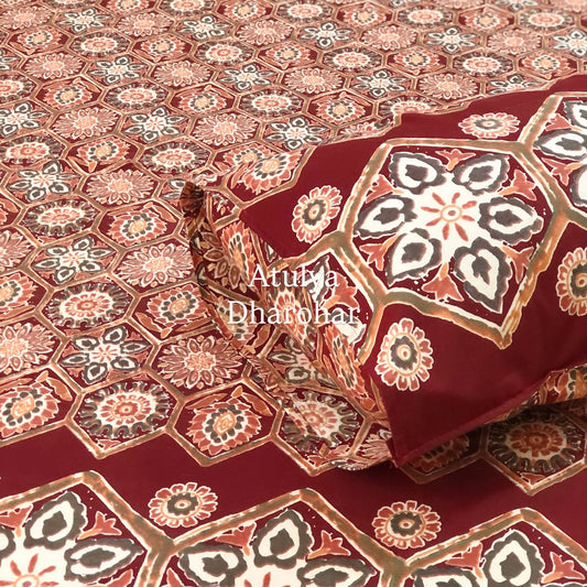 Maroon Floral Mughal Jaal Super King Cotton Bedsheet
