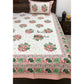 Peach and Green Floral Motifs Bedsheet