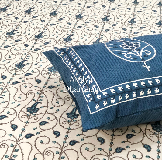 Blue Paisley Jaal Cotton King Size Bedsheet