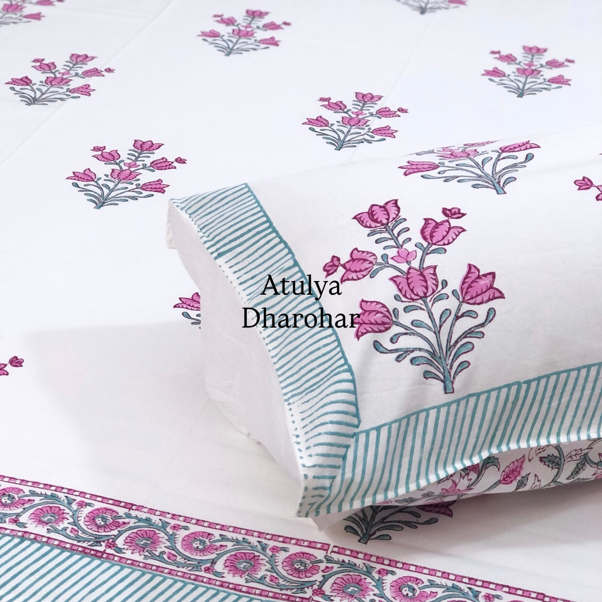 Purple Floral Motifs Hand Block Single Bedsheet