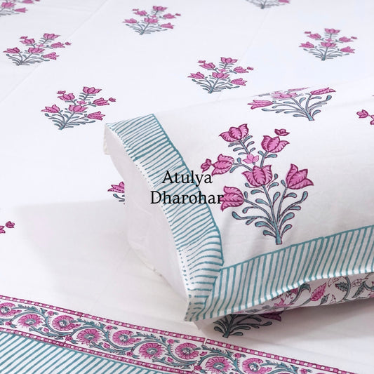 Purple Floral Motifs Hand Block Single Bedsheet