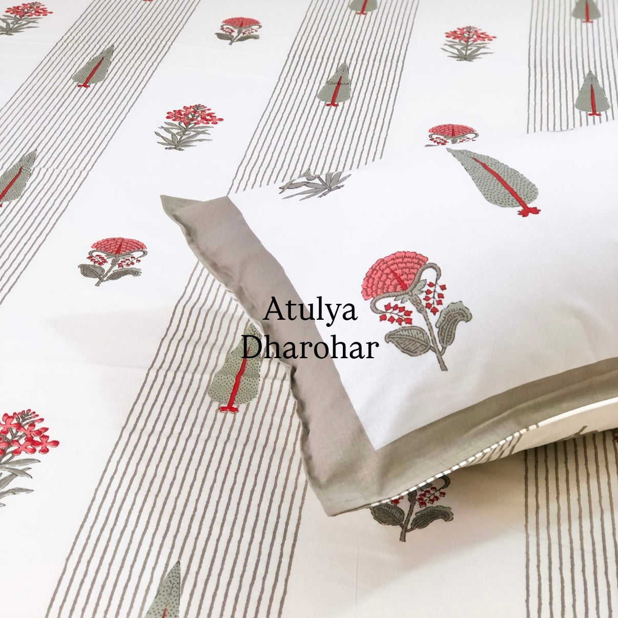 Red Floral Motifs Super King Cotton Bedsheet