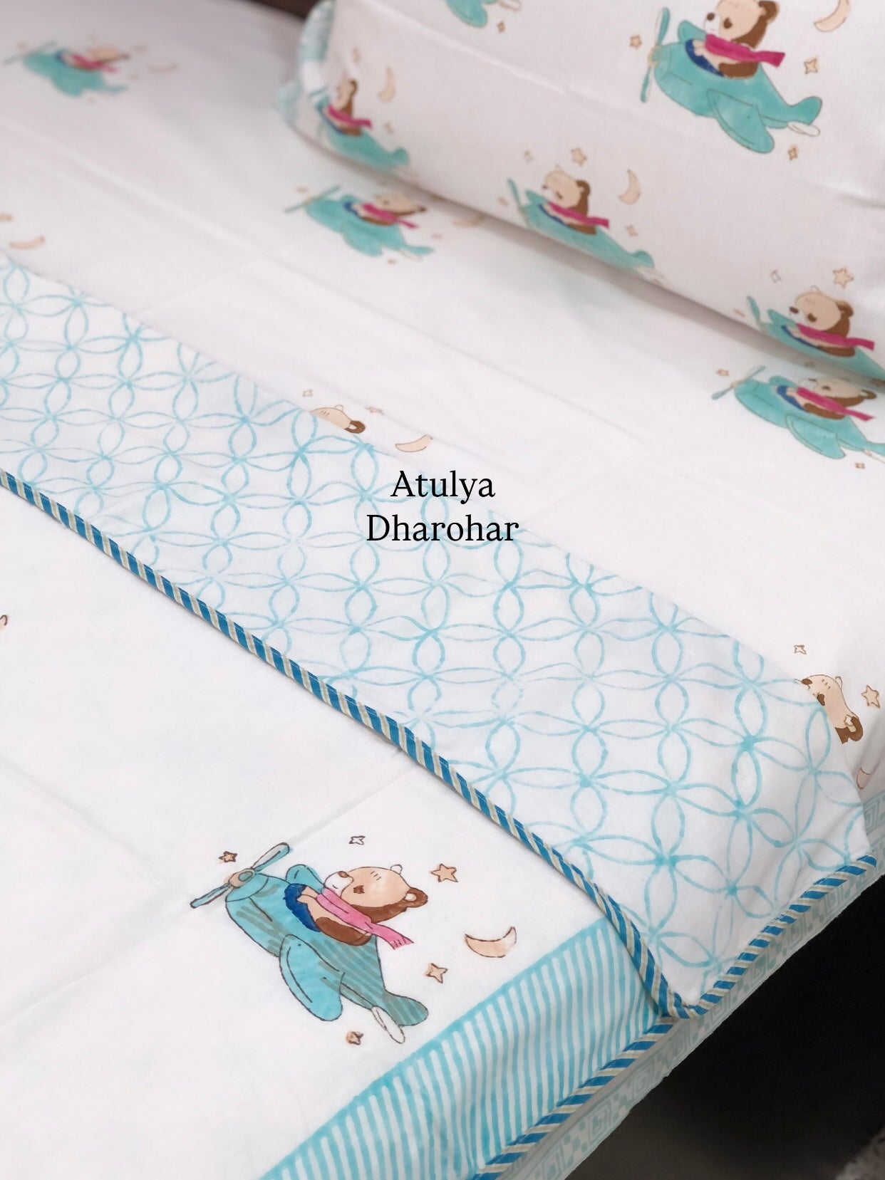 Flying Teddy Hand Block Printed Baby Dohar