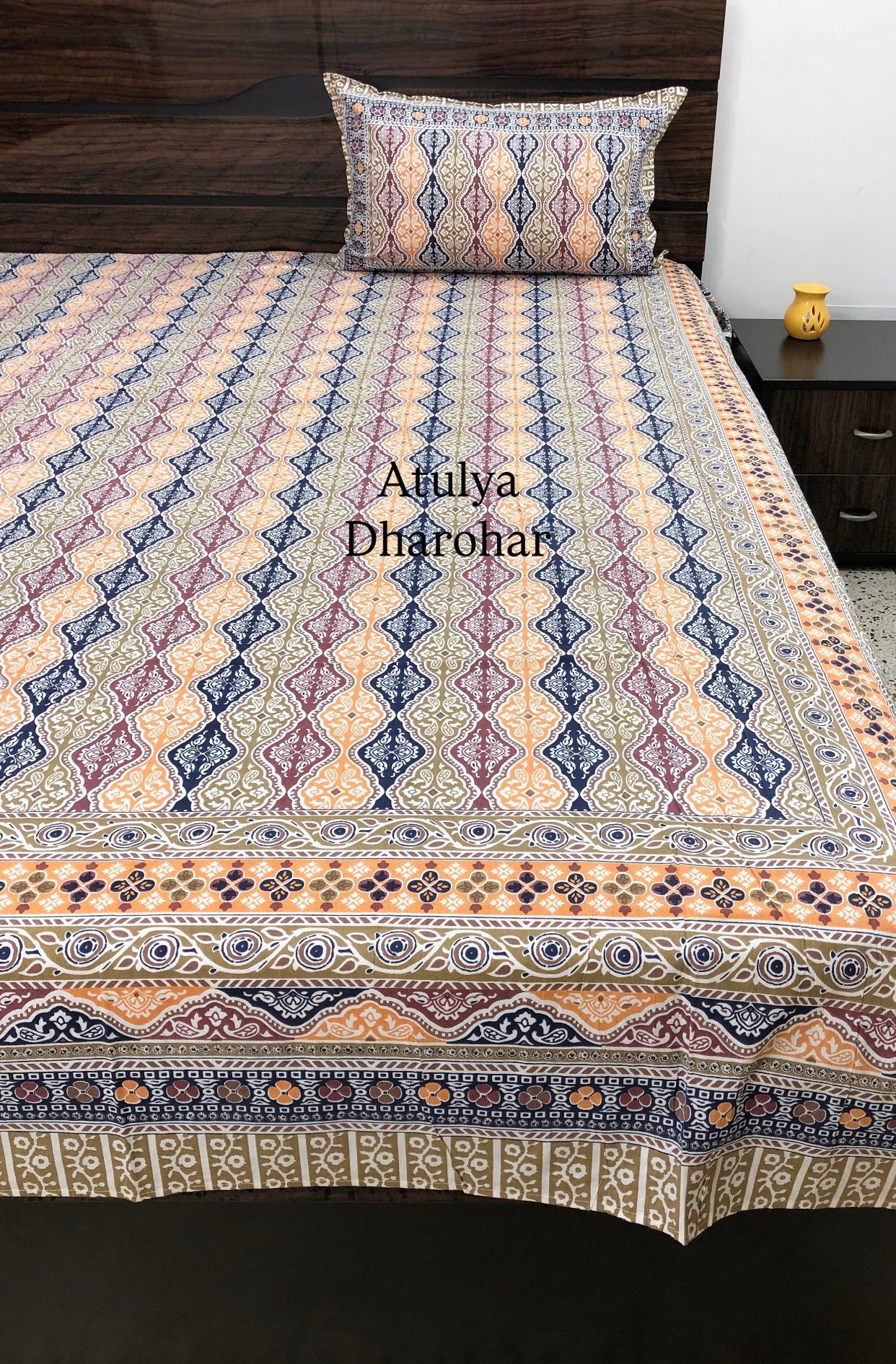Multicolour Barmeri Cotton Super King Bedsheet