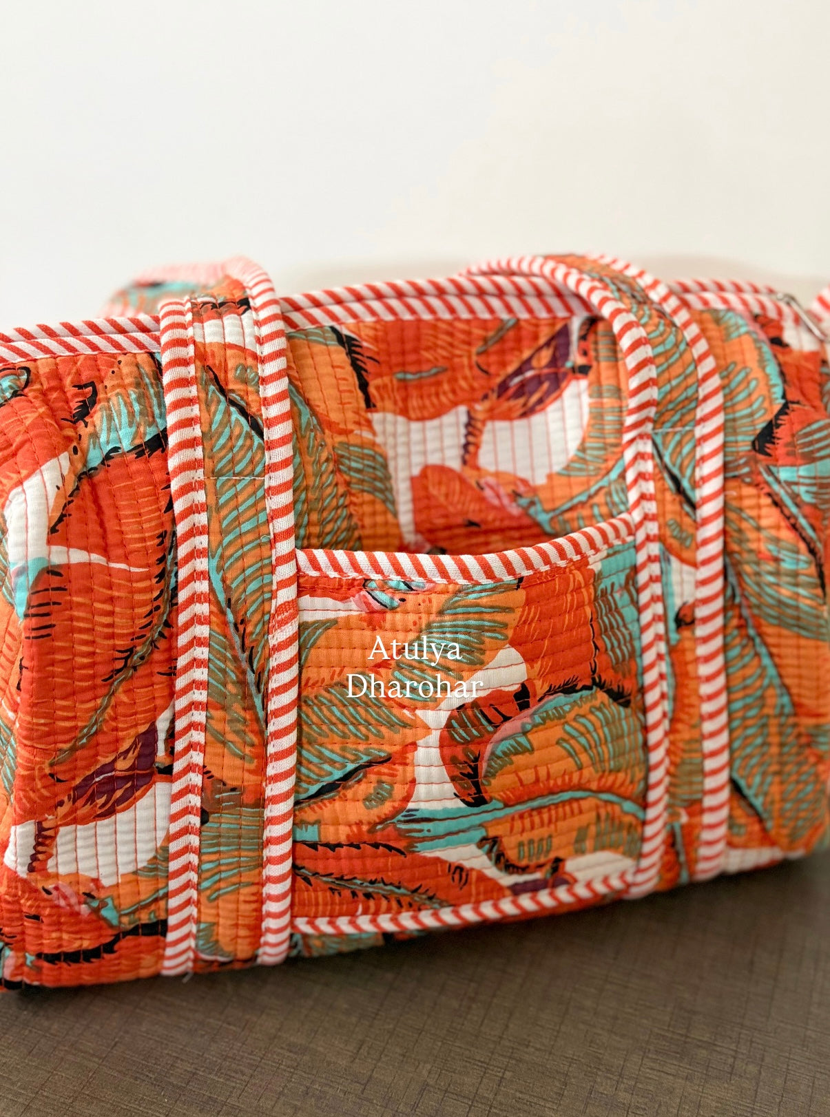 Orange Leaves Quilted Mini Duffle Bag