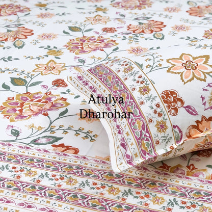 Multicolour Floral Jaal Cotton Super King Bedsheet